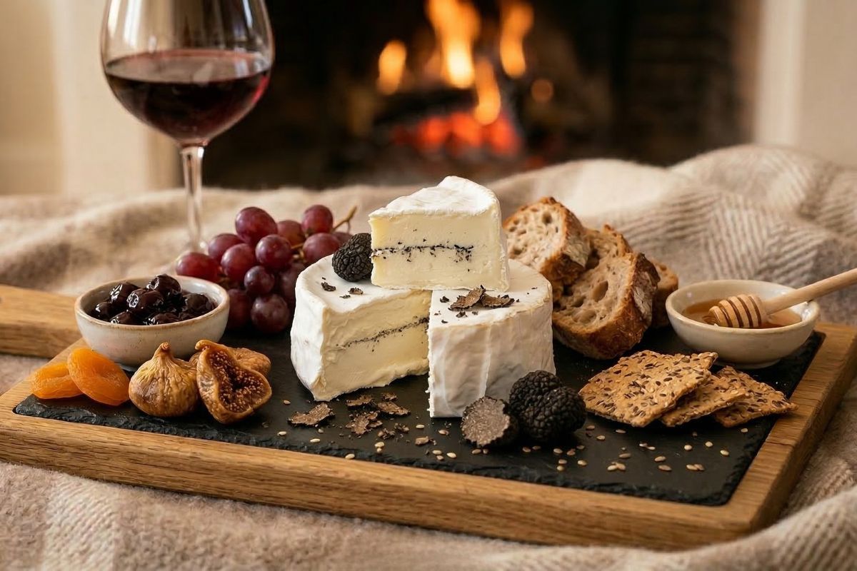 fromage truffé sur un plateau en bois