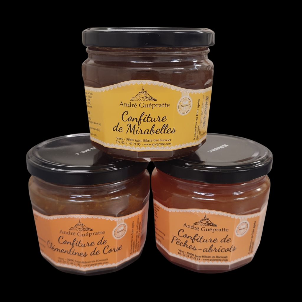 Pack 3 Confitures Artisanales Mirabelles, Clémentines, Abricots 370g
