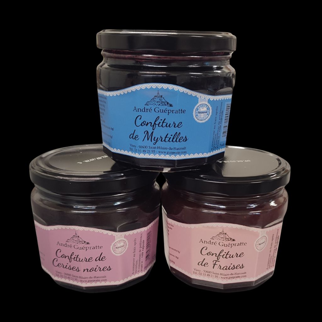 Pack 3 Confitures Artisanales Fraises, Cerises noires, Myrtilles 370g